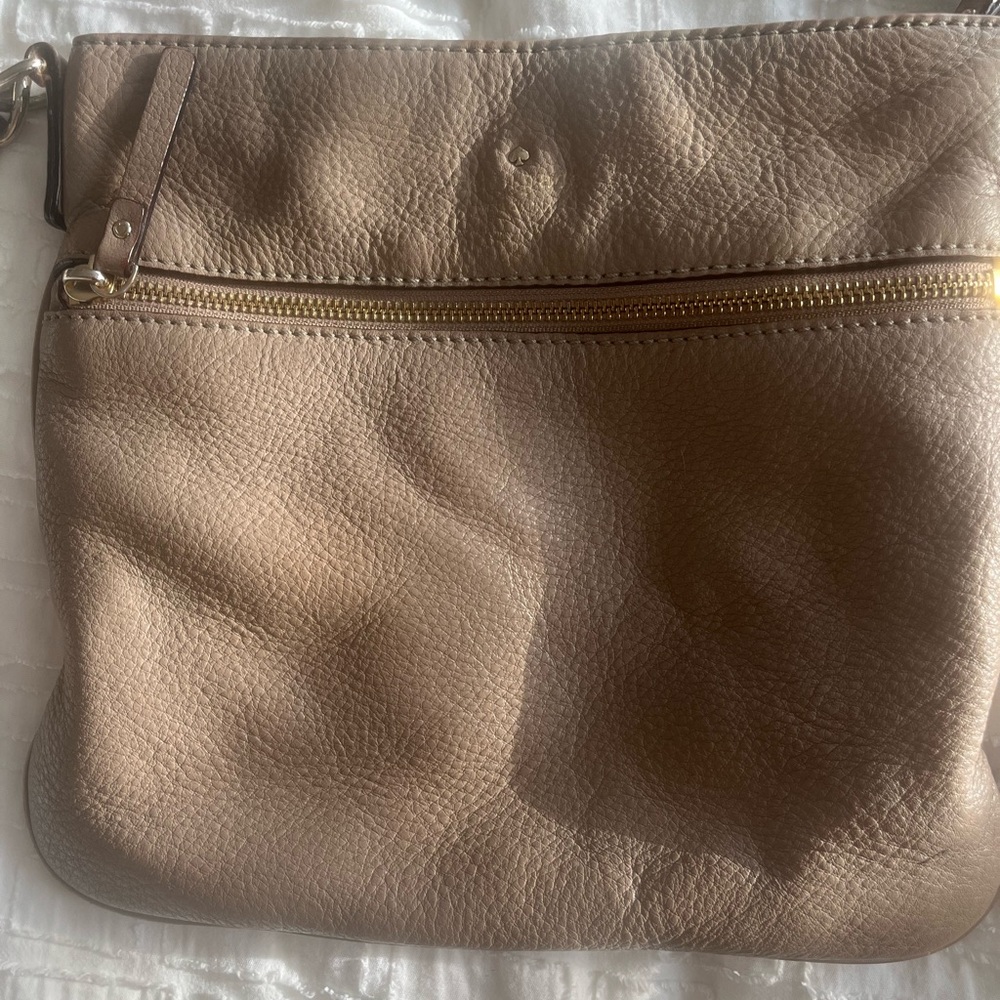 kate spade Pebbled Leather Crossbody in Taupe Brown with Gold Hardware
